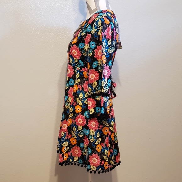 NWT Garden Freak S Green BOHEMIAN Flower Pom Pom Trim Empire Dress S - Picture 3 of 11